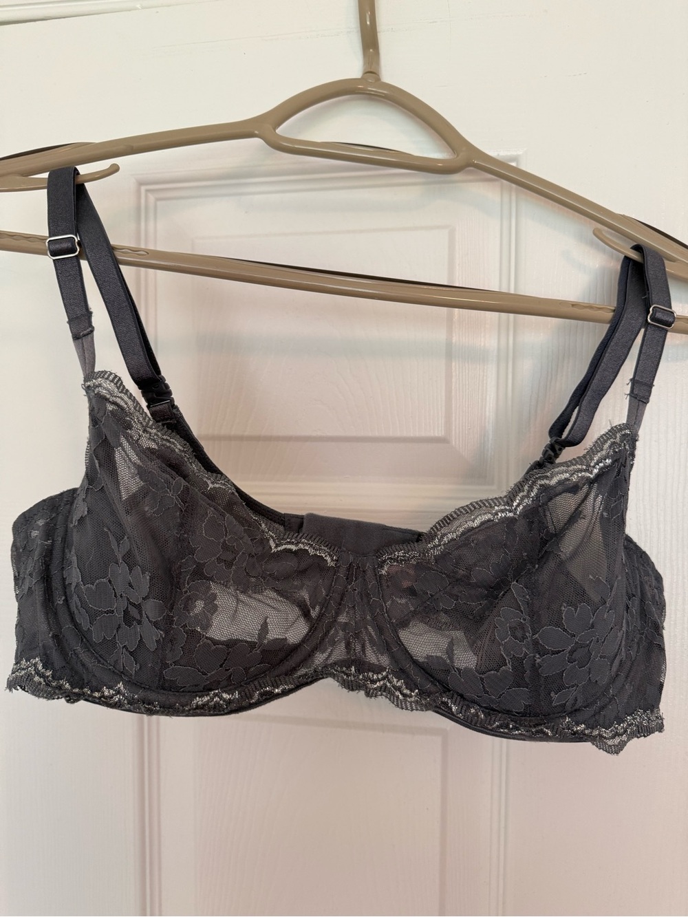 Victoria's Secret Wicked Balconette Lace Underwire Bra - 38C.  Silver detail.